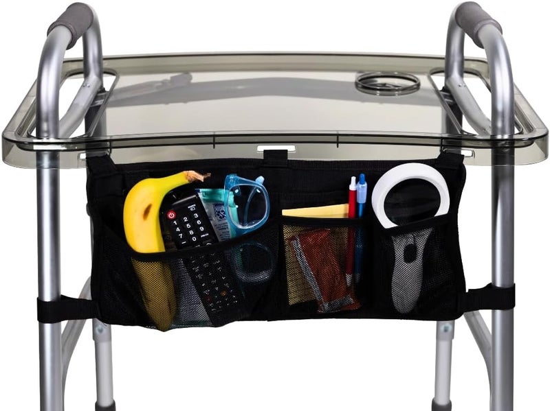 Strongarm Clear View Walker Tray + Bag + Non-Slip Mat & Cup Holder, Tray for Folding Walkers, Food Tray, Walker Accessories, Tray Table for Standard Adult Walkers (Black) - Image 4